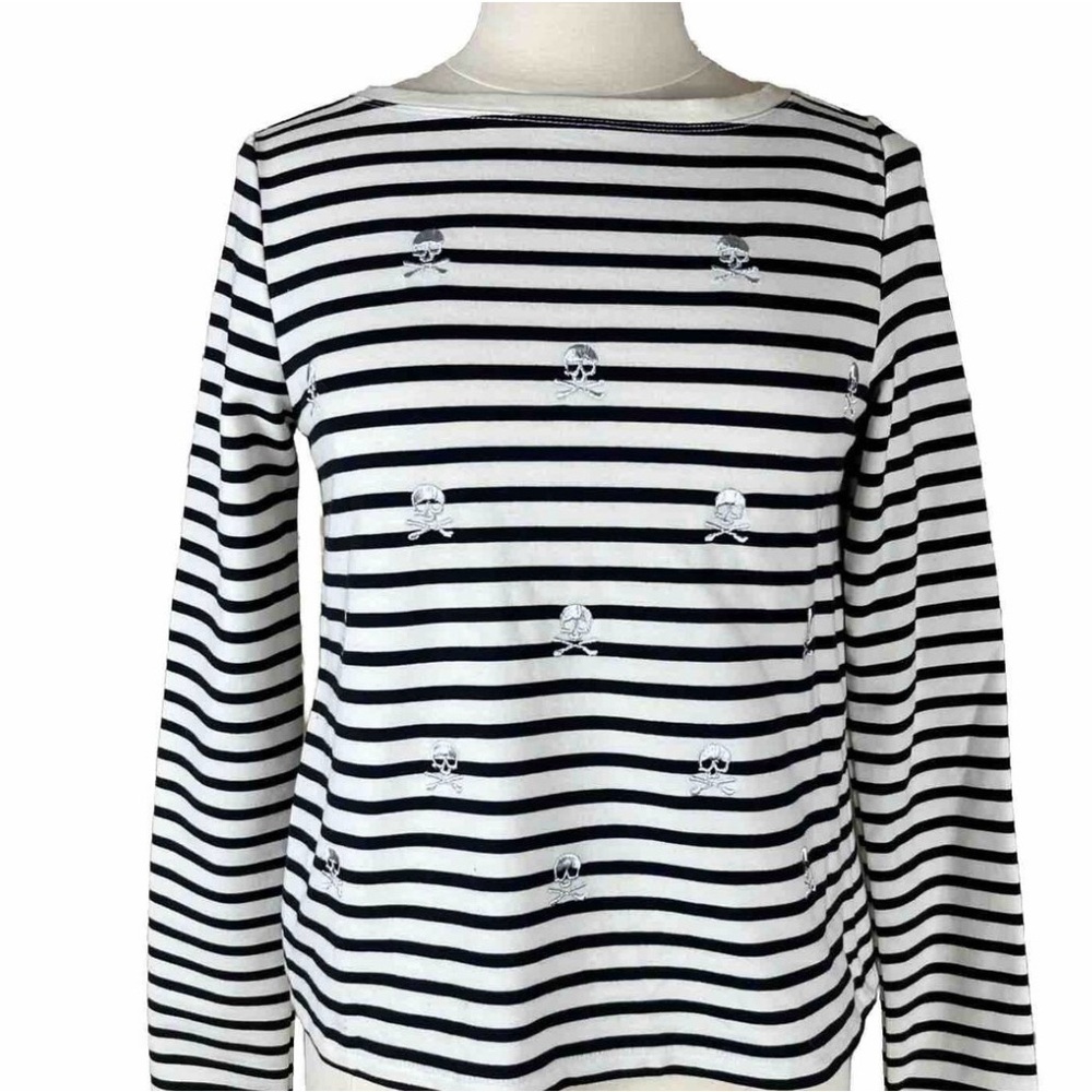 BETSY JOHNSON Performance Stripe Silver Skull Top M